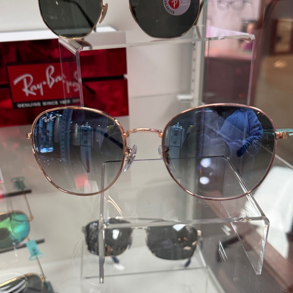 Ray-Ban Rose Gold Frame Sunglasses with Blue Gradient Lenses